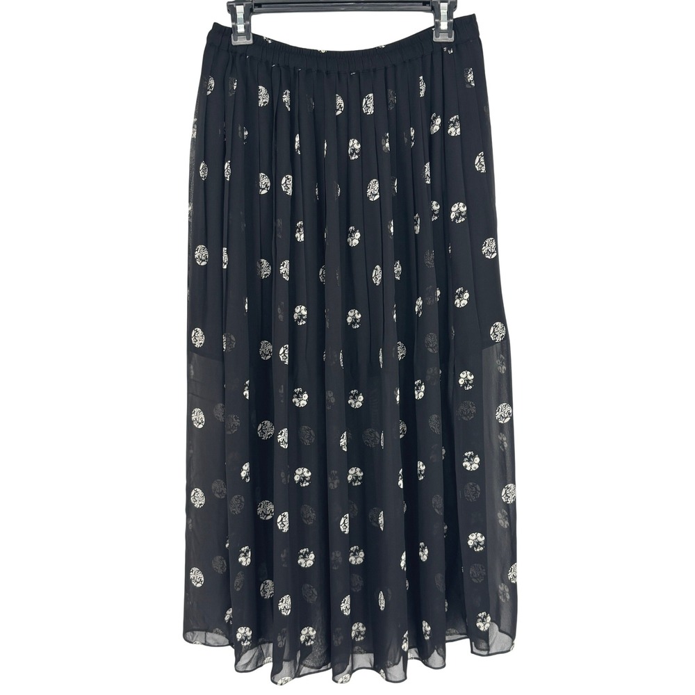 Club Monaco Black Silk Pleated Midi Skirt Medallion Print 6 Modern Boho Chic